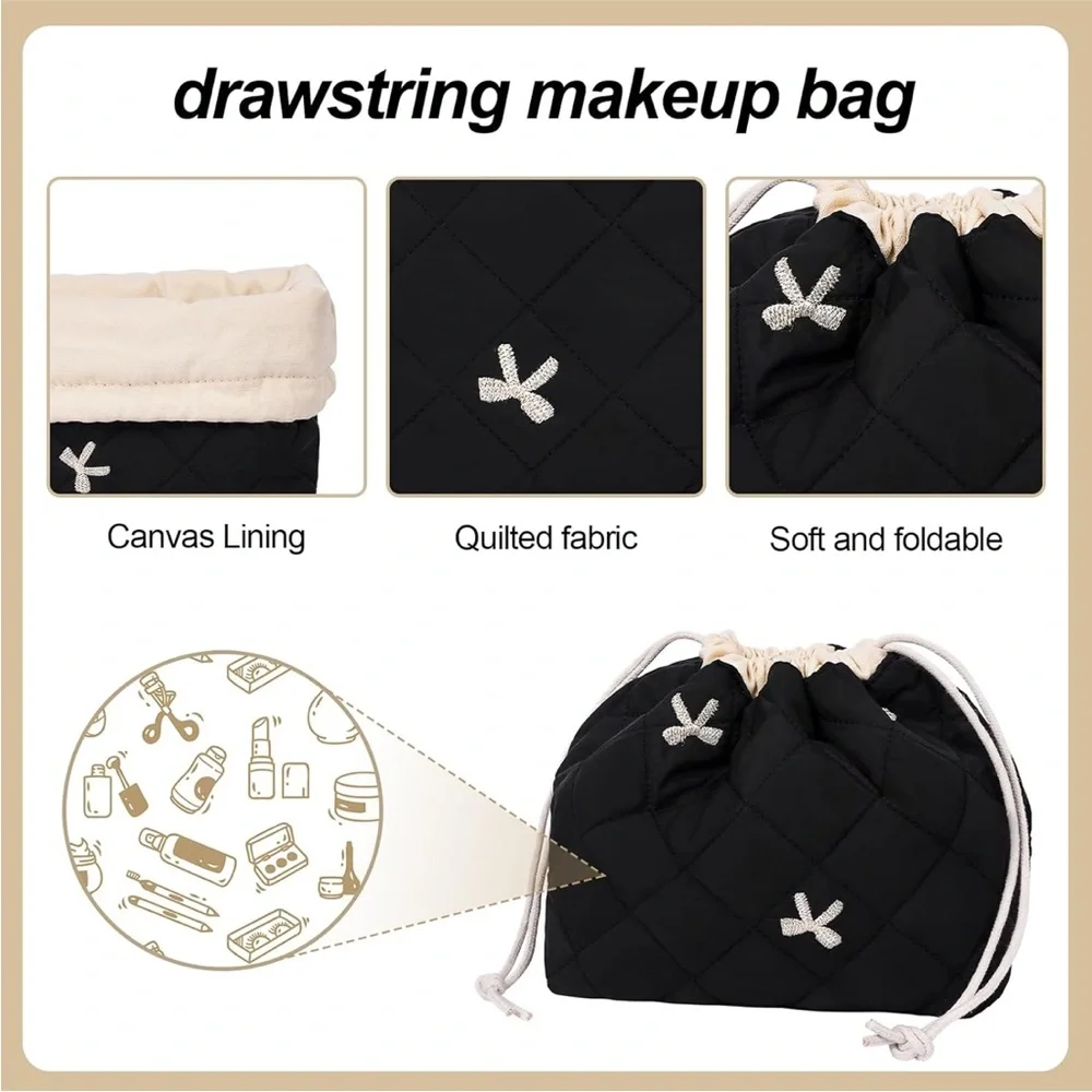 Black Quilted Drawstring Bag